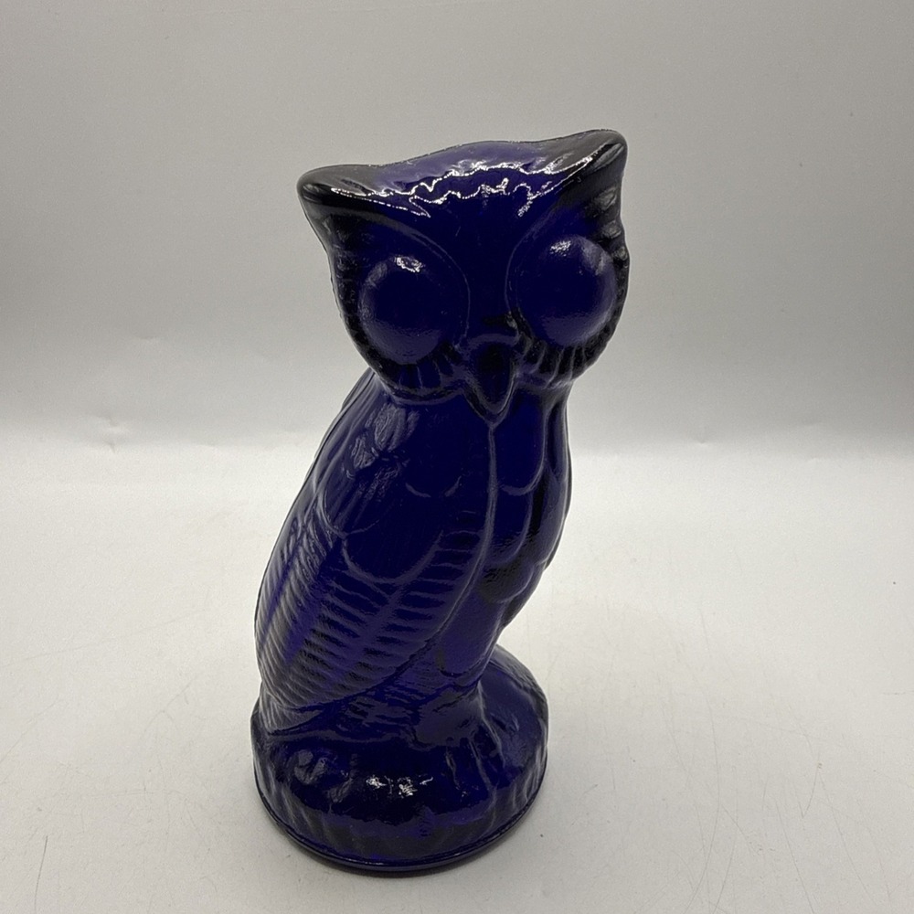 Vintage Mosser Glass Owl Figurine Big Eyed Deep Cobalt Blue